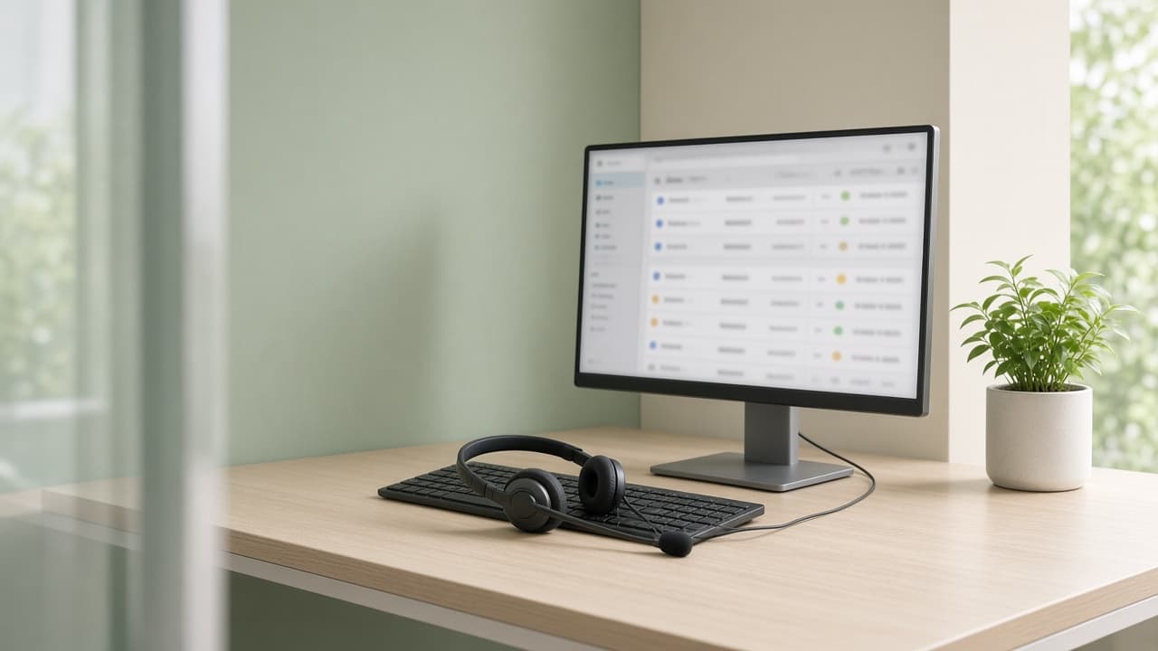 A helpdesk alcove for preparing answers and routing requests