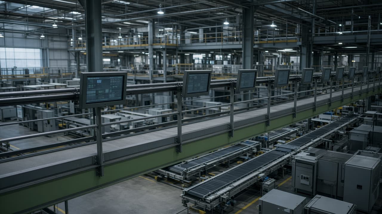 An operations balcony connecting systems across the floor