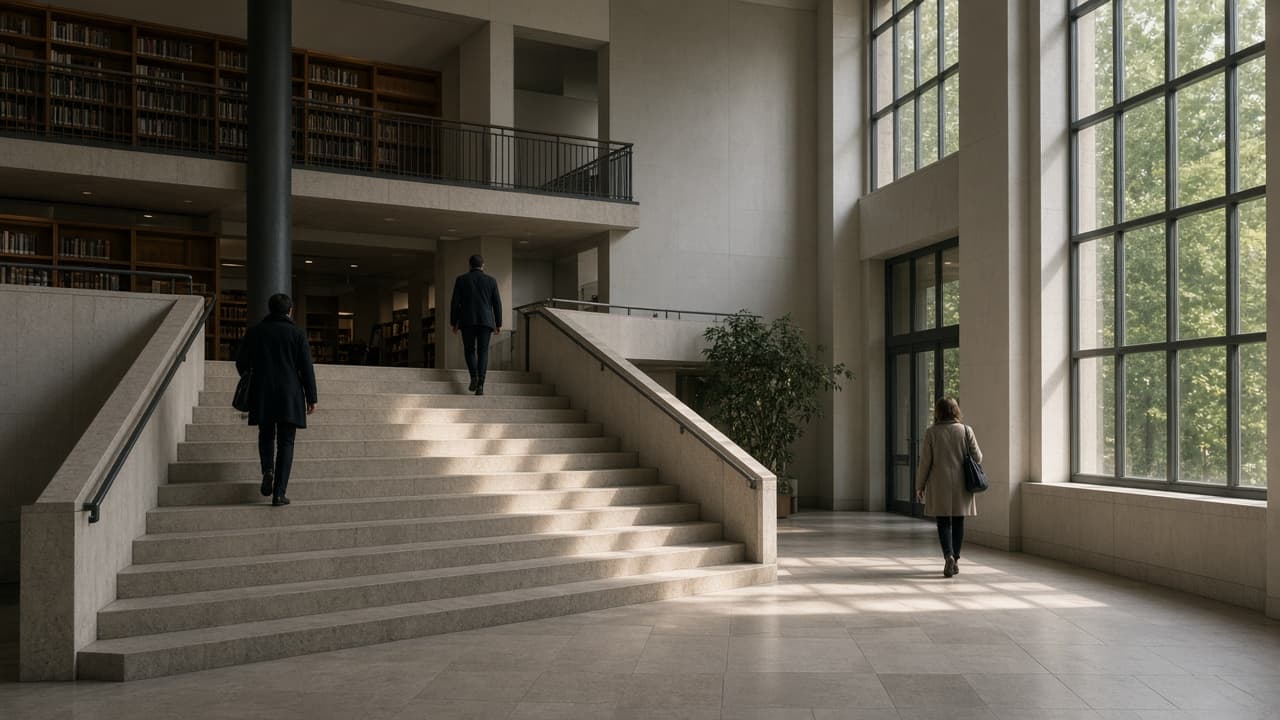 A civic atrium used for public service and education work