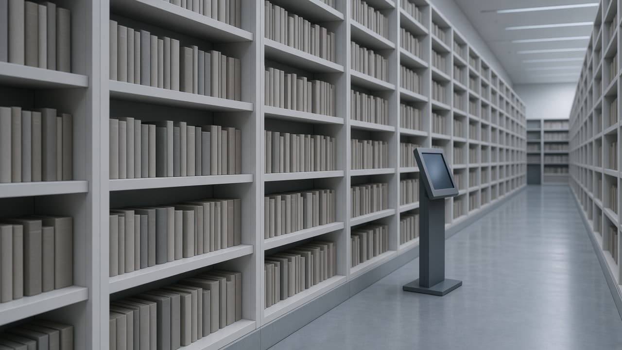 An archive aisle used to find approved information
